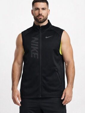 Nike Men’s Black Sleeveless Training Vest with Neon Yellow Panels